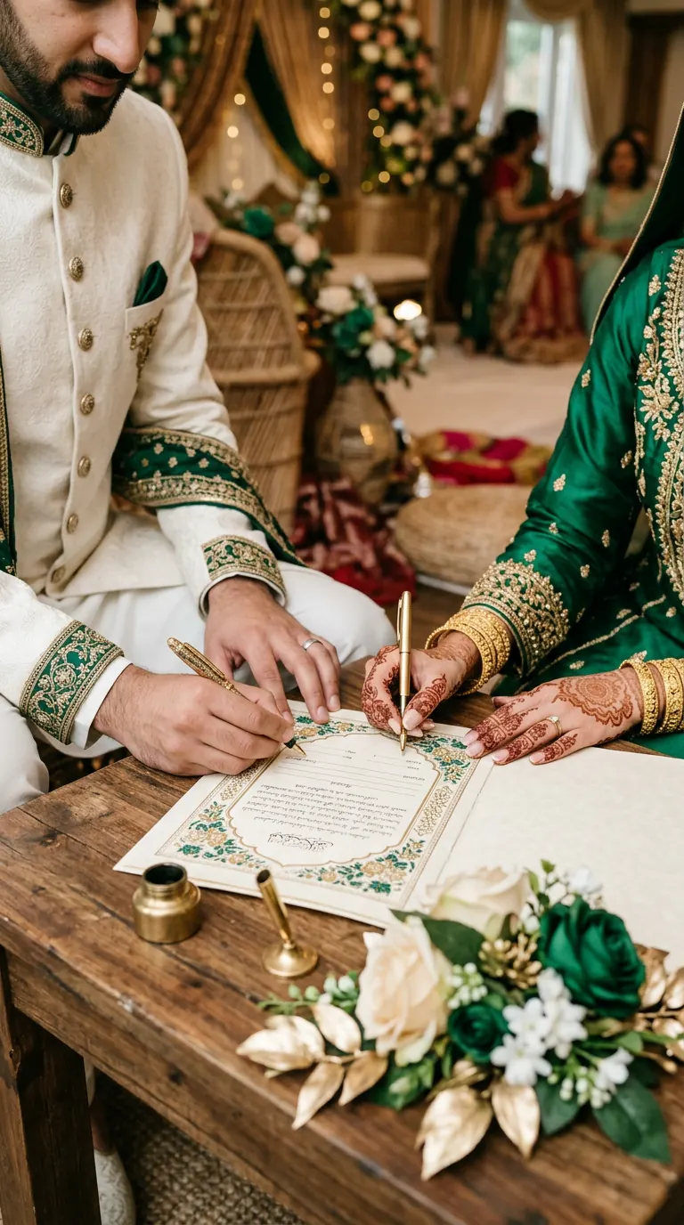 Couple signing their Nikah Nama during an online nikah